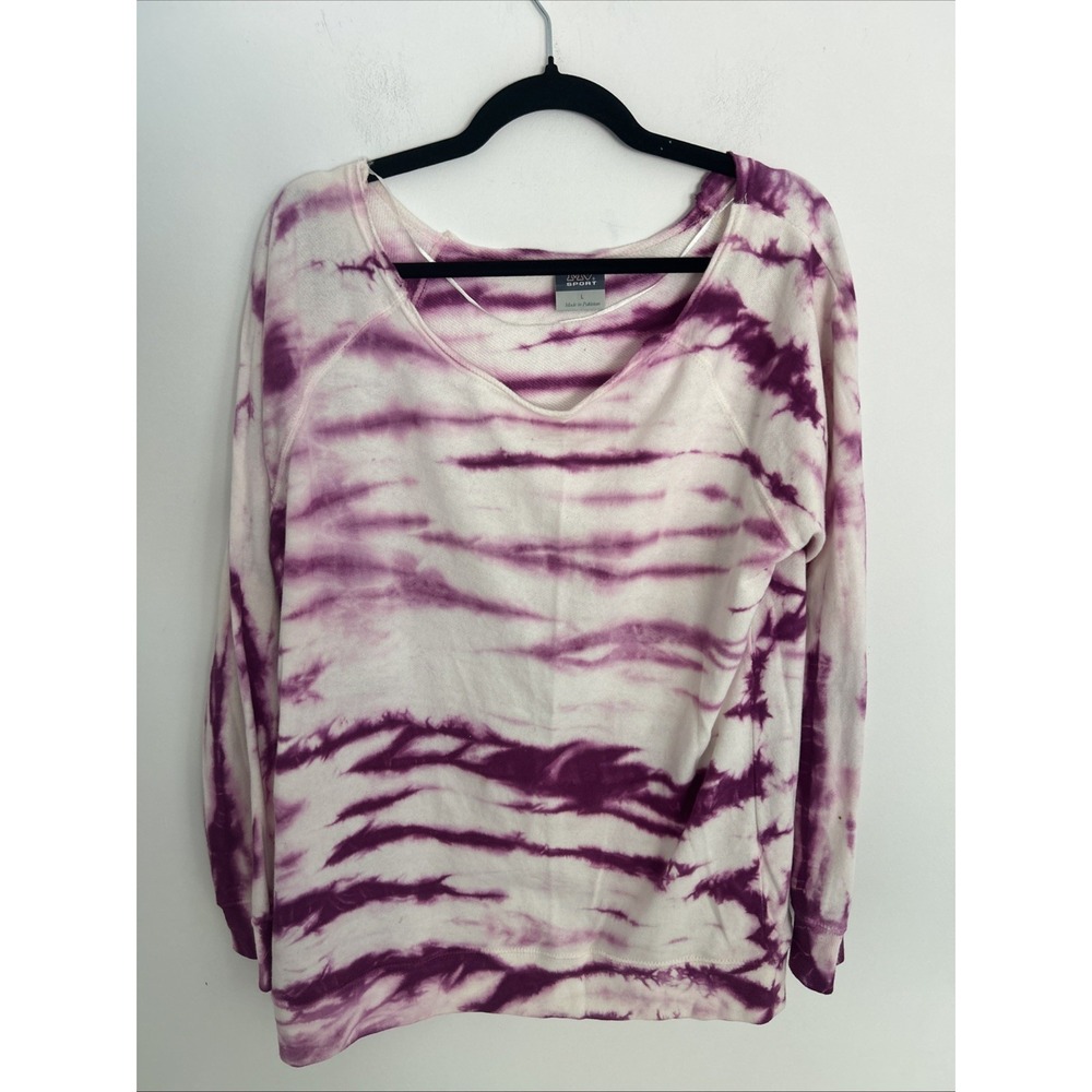 MV Sport Women's L Purple Tie-Dye Long Sleeve 100% Cotton Pull Over